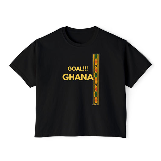 Ghana Black Stars 2026 Boxy Tee – Goal!!! Kente Stripe Women’s Shirt