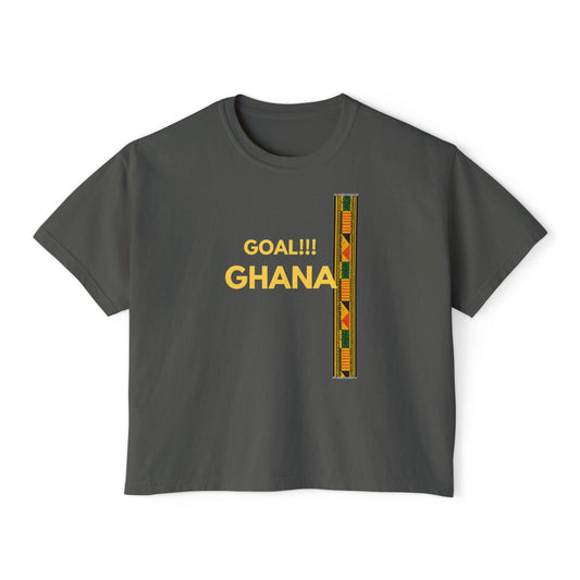 Ghana Black Stars 2026 Boxy Tee – Goal!!! Kente Stripe Women’s Shirt