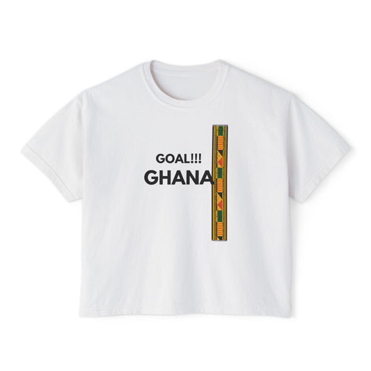 Ghana Soccer Boxy Tee — "Goal!!! Ghana" Front, Black Stars 2026 Back